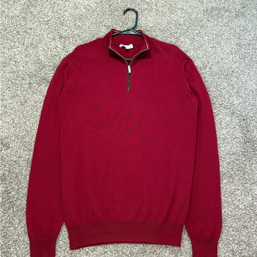 Peter Millar Soft 1/4 Zip Pullover Sweater Men’s Large Red Wool Lyocell Blend